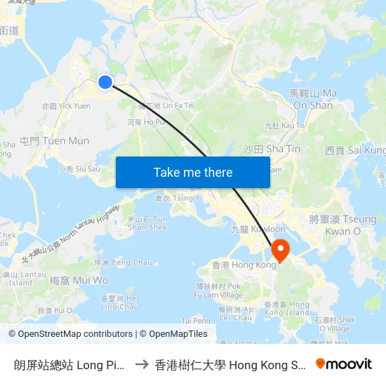 朗屏站總站 Long Ping Station B/T to 香港樹仁大學 Hong Kong Shue Yan University map