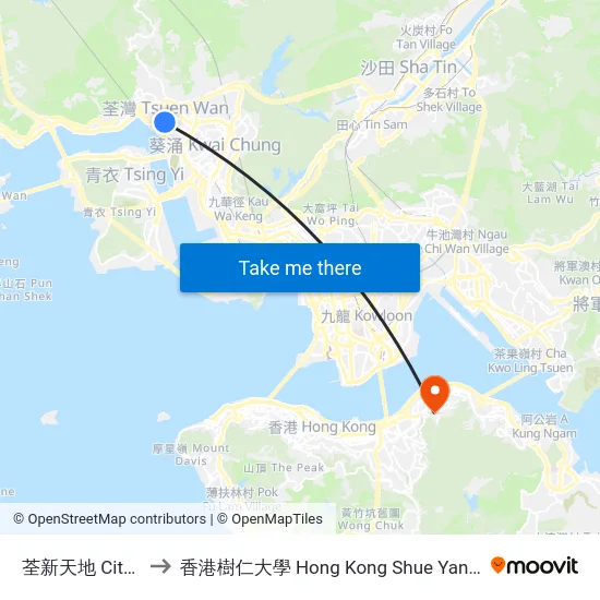 荃新天地 Citywalk to 香港樹仁大學 Hong Kong Shue Yan University map
