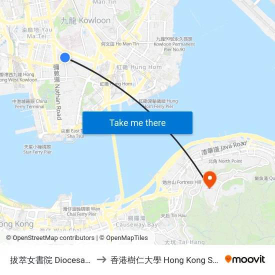 拔萃女書院 Diocesan Girls' School to 香港樹仁大學 Hong Kong Shue Yan University map