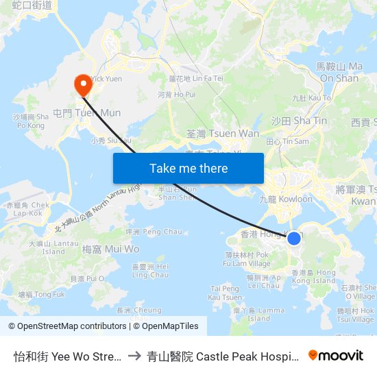 怡和街 Yee Wo Street to 青山醫院 Castle Peak Hospital map