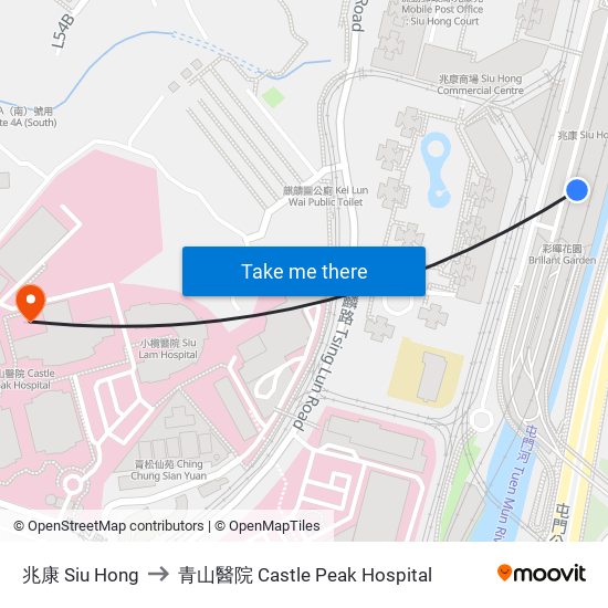 兆康 Siu Hong to 青山醫院 Castle Peak Hospital map