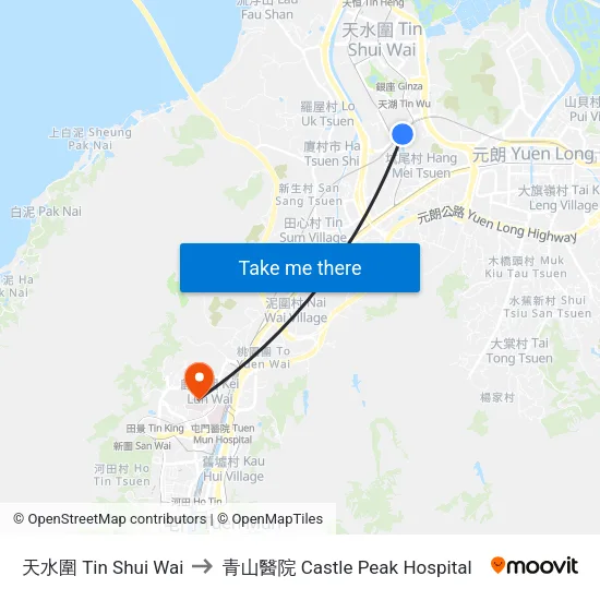 天水圍 Tin Shui Wai to 青山醫院 Castle Peak Hospital map