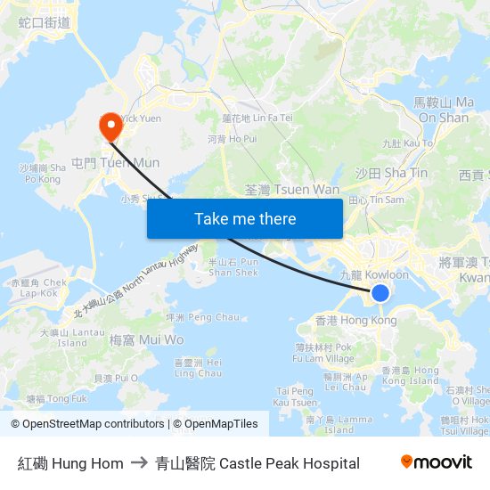 紅磡 Hung Hom to 青山醫院 Castle Peak Hospital map