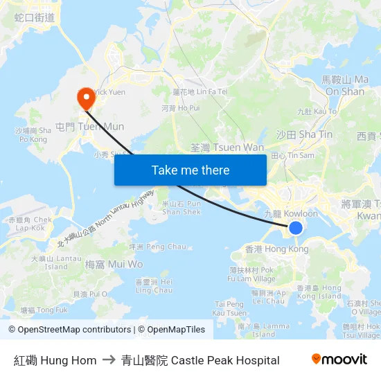 紅磡 Hung Hom to 青山醫院 Castle Peak Hospital map