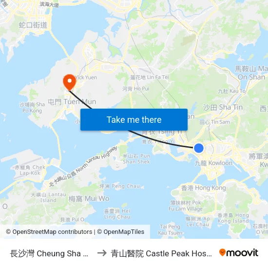 長沙灣 Cheung Sha Wan to 青山醫院 Castle Peak Hospital map