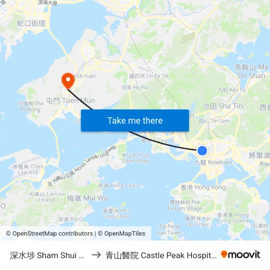 深水埗 Sham Shui Po to 青山醫院 Castle Peak Hospital map