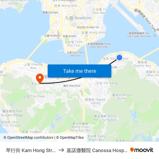 琴行街 Kam Hong Street to 嘉諾撒醫院 Canossa Hospital map