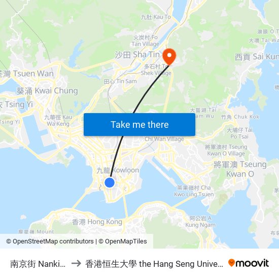 南京街 Nanking Street to 香港恒生大學 the Hang Seng University Of Hong Kong map