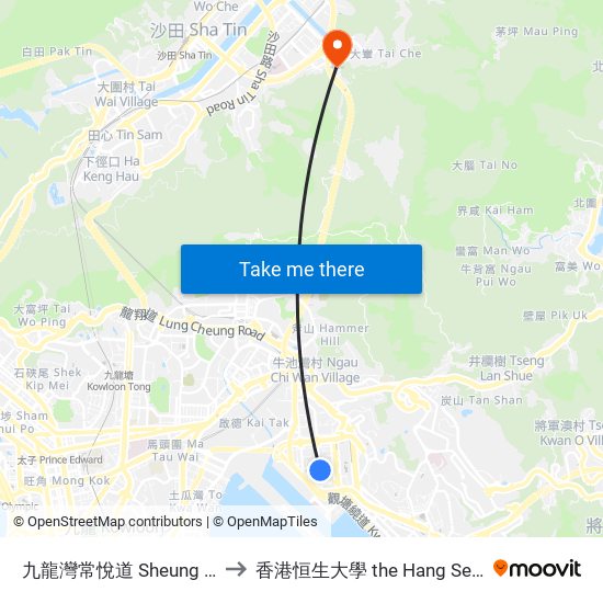 九龍灣常悅道 Sheung Yuet Road Kowloon Bay to 香港恒生大學 the Hang Seng University Of Hong Kong map