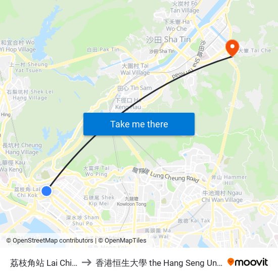 荔枝角站 Lai Chi Kok Station to 香港恒生大學 the Hang Seng University Of Hong Kong map