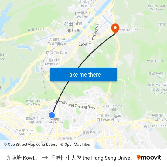 九龍塘 Kowloon Tong to 香港恒生大學 the Hang Seng University Of Hong Kong map