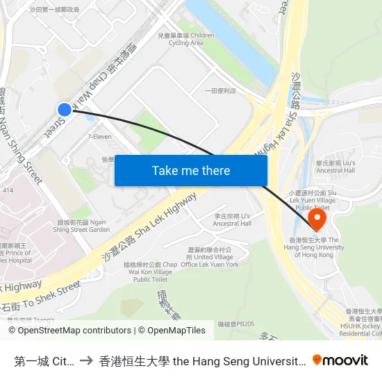 第一城 City One to 香港恒生大學 the Hang Seng University Of Hong Kong map