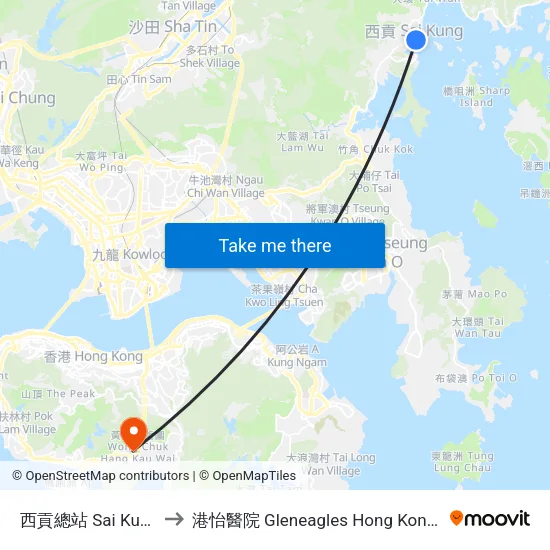 西貢總站 Sai Kung B/T to 港怡醫院 Gleneagles Hong Kong Hospital map