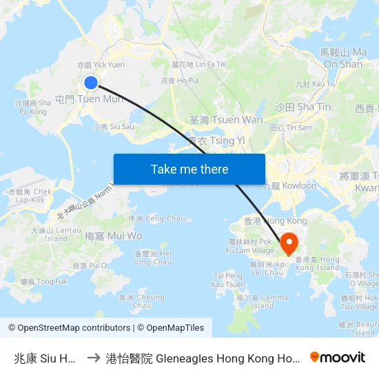 兆康 Siu Hong to 港怡醫院 Gleneagles Hong Kong Hospital map