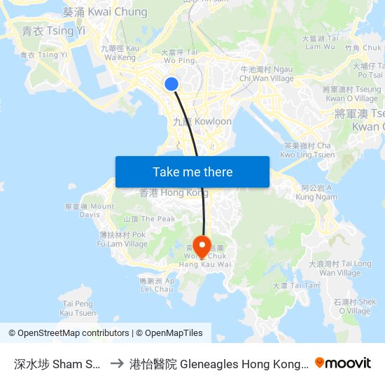 深水埗 Sham Shui Po to 港怡醫院 Gleneagles Hong Kong Hospital map