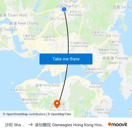 沙田 Sha Tin to 港怡醫院 Gleneagles Hong Kong Hospital map