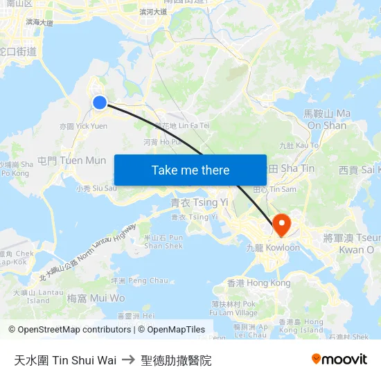 天水圍 Tin Shui Wai to 聖德肋撒醫院 map