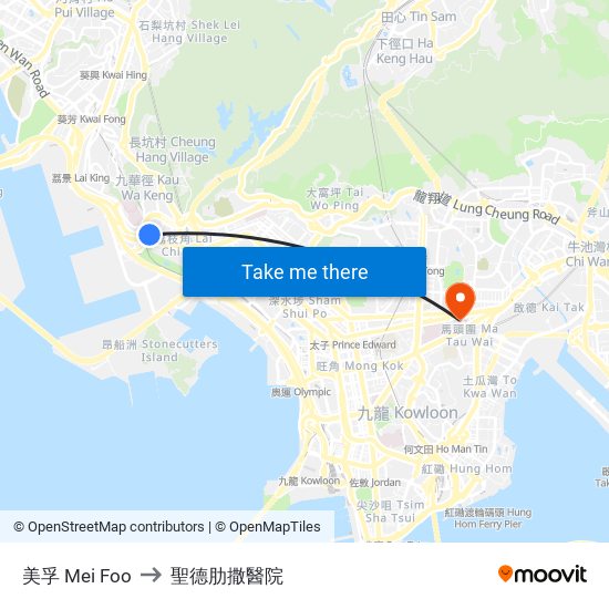 美孚 Mei Foo to 聖德肋撒醫院 map