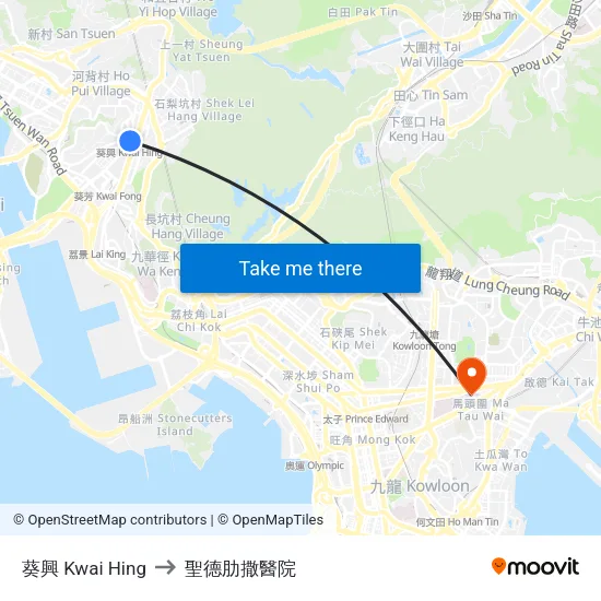 葵興 Kwai Hing to 聖德肋撒醫院 map