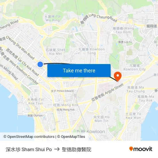 深水埗 Sham Shui Po to 聖德肋撒醫院 map