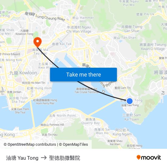 油塘 Yau Tong to 聖德肋撒醫院 map