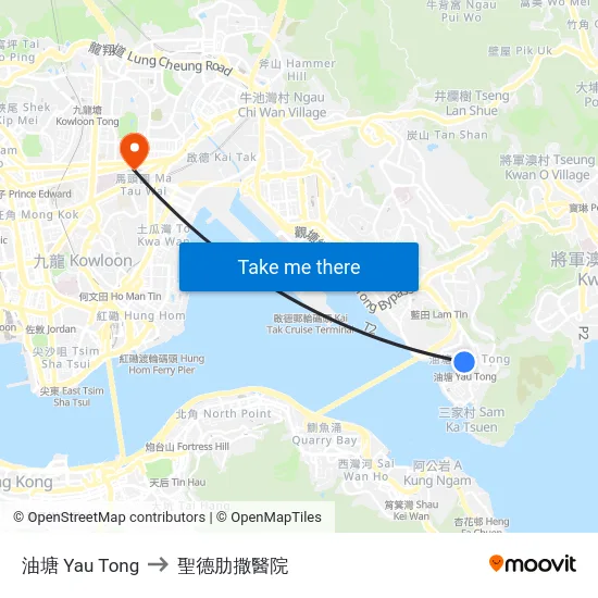 油塘 Yau Tong to 聖德肋撒醫院 map