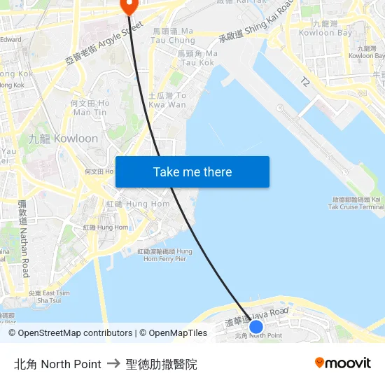 北角 North Point to 聖德肋撒醫院 map