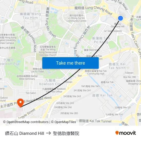 鑽石山 Diamond Hill to 聖德肋撒醫院 map