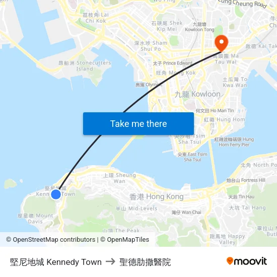 堅尼地城 Kennedy Town to 聖德肋撒醫院 map