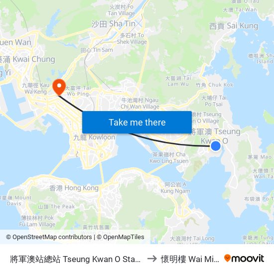 將軍澳站總站 Tseung Kwan O Station Bus Terminus to 懷明樓 Wai Ming Block map