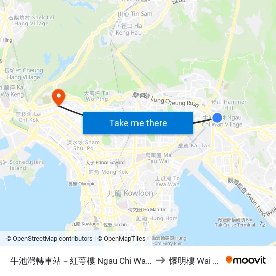 牛池灣轉車站－紅萼樓 Ngau Chi Wan Bbi - Hung Ngok House to 懷明樓 Wai Ming Block map