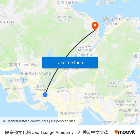 饒宗頤文化館 Jao Tsung-I Academy to 香港中文大學 map
