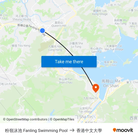 粉嶺泳池 Fanling Swimming Pool to 香港中文大學 map