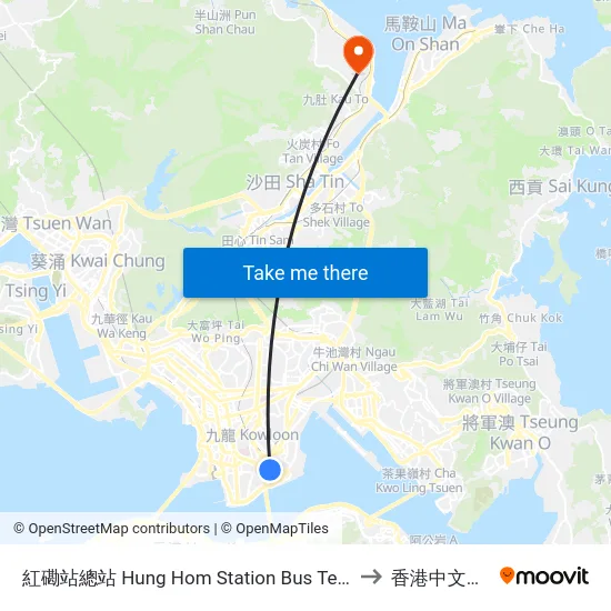 紅磡站總站 Hung Hom Station Bus Terminus to 香港中文大學 map
