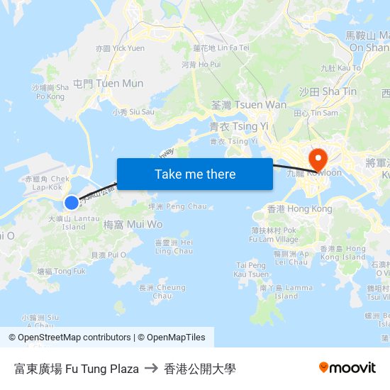 富東廣場 Fu Tung Plaza to 香港公開大學 map