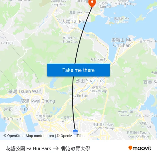 花墟公園 Fa Hui Park to 香港教育大學 map