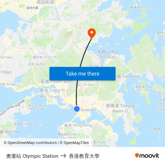 奧運站 Olympic Station to 香港教育大學 map