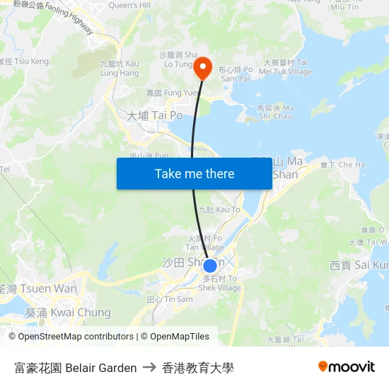 富豪花園 Belair Garden to 香港教育大學 map