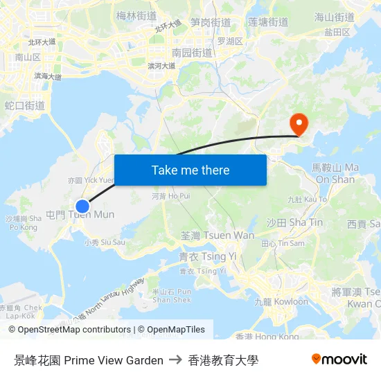 景峰花園 Prime View Garden to 香港教育大學 map