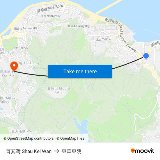 筲箕灣 Shau Kei Wan to 東華東院 map