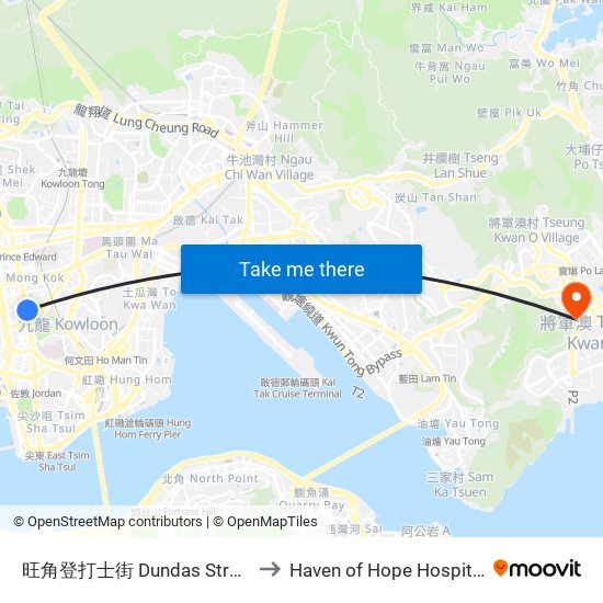 旺角登打士街 Dundas Street Mong Kok to Haven of Hope Hospital 靈實醫院 map