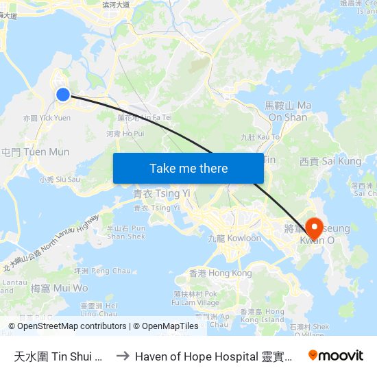 天水圍 Tin Shui Wai to Haven of Hope Hospital 靈實醫院 map