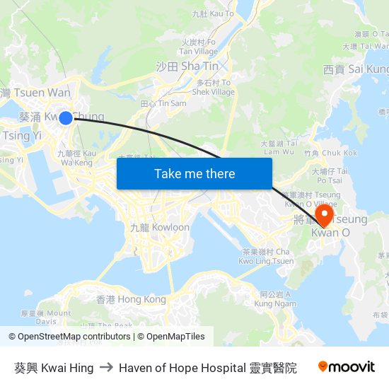 葵興 Kwai Hing to Haven of Hope Hospital 靈實醫院 map