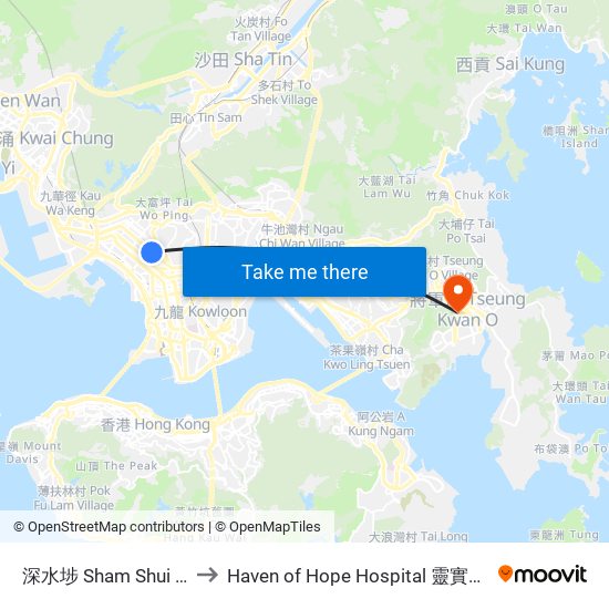 深水埗 Sham Shui Po to Haven of Hope Hospital 靈實醫院 map