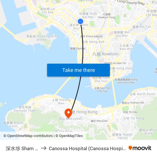 深水埗 Sham Shui Po to Canossa Hospital (Canossa Hospital 嘉諾撒醫院) map