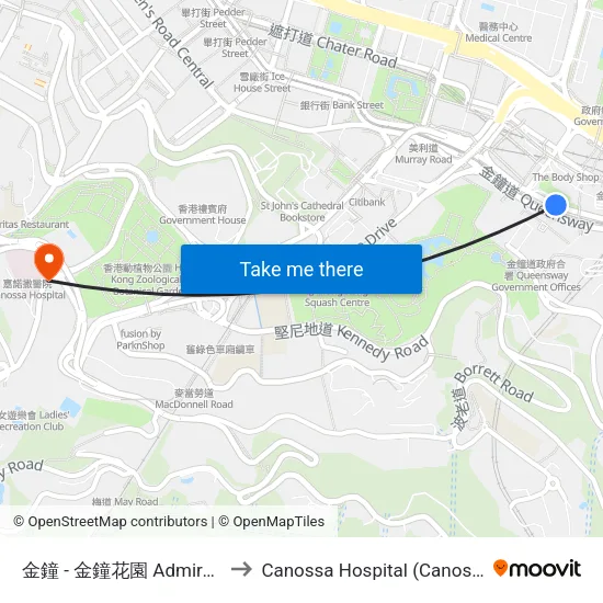 金鐘 - 金鐘花園 Admiralty - Admiralty Garden to Canossa Hospital (Canossa Hospital 嘉諾撒醫院) map