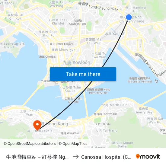牛池灣轉車站－紅萼樓 Ngau Chi Wan Bbi - Hung Ngok House to Canossa Hospital (Canossa Hospital 嘉諾撒醫院) map