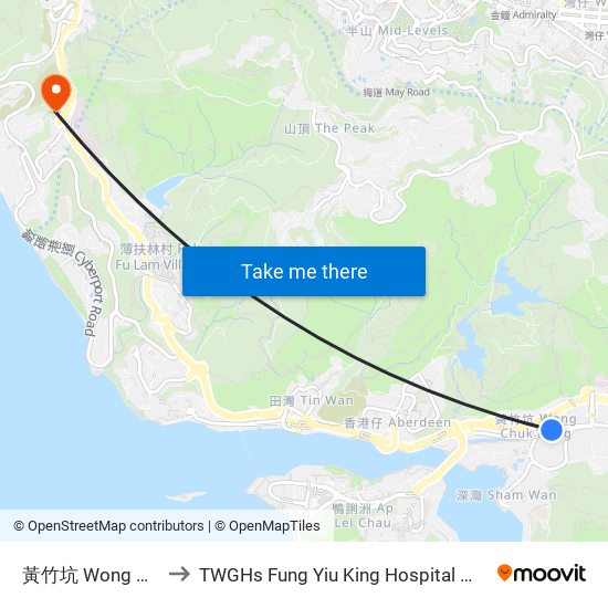 黃竹坑 Wong Chuk Hang to TWGHs Fung Yiu King Hospital 東華三院馮堯敬醫院 map