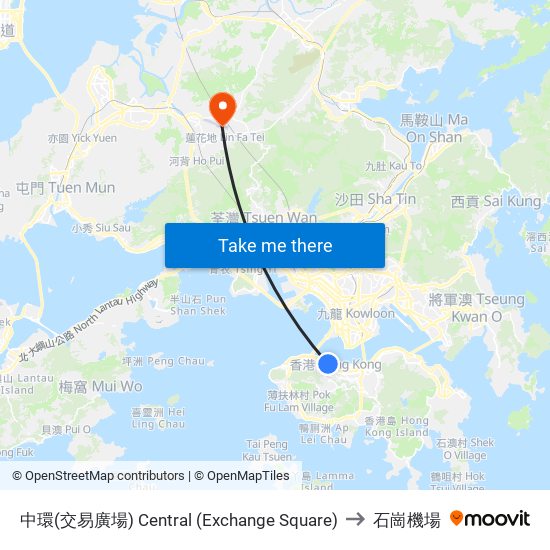 中環(交易廣場) Central (Exchange Square) to 石崗機場 map