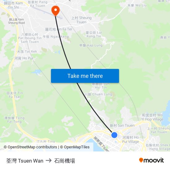 荃灣 Tsuen Wan to 石崗機場 map